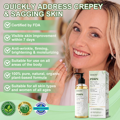 FDA Official: HISKIN® PDRN Multi-Peptide Firming Collagen Body Oil- Anti-aging, Hydrating, Skin Firming & Lifting, Skin Repair, Even Tone, Acne and Dark Spot Treatment, Wart and Mole Removal, and Psoriasis Relief.